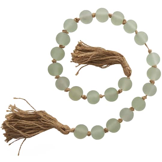 45" Handmade Round Frosted Glass Bead Garland with Tassels & Knotted Jute